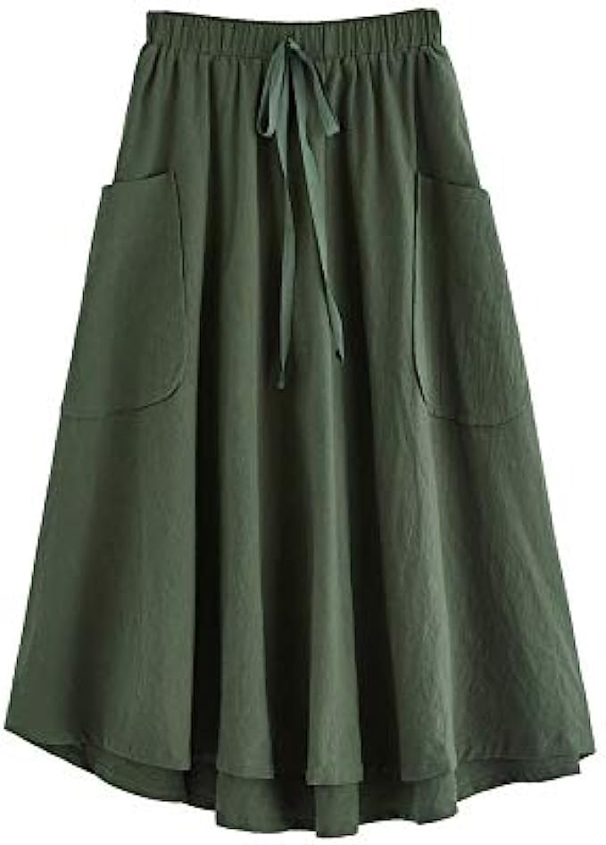SweatyRocks Women’s Casual High Waist Pleated A-Line Midi Skirt with Pocket