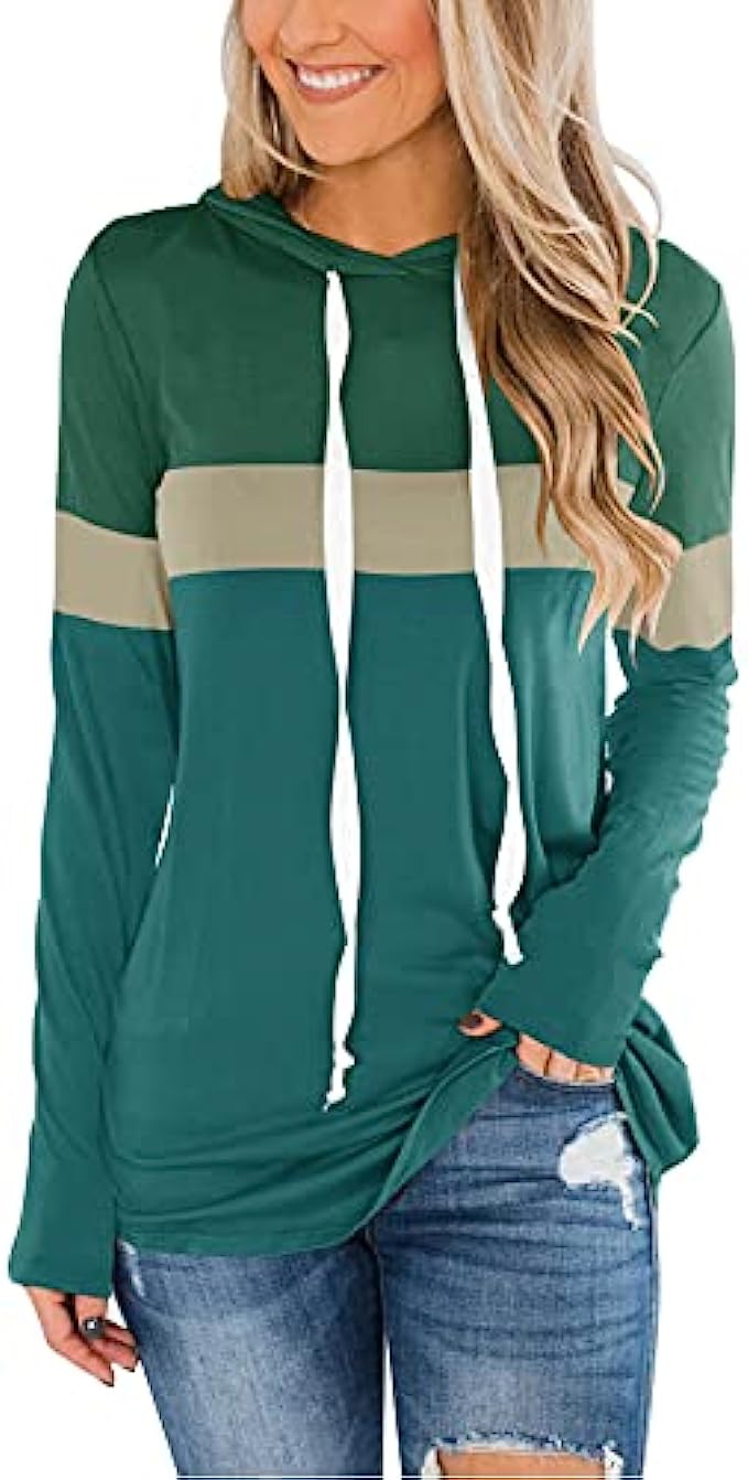 Dbtanjy Women’s Long Sleeve Color Block Tunics Round Neck Tops Casual Loose Elegant Pullover Hoodies Sweatshirts