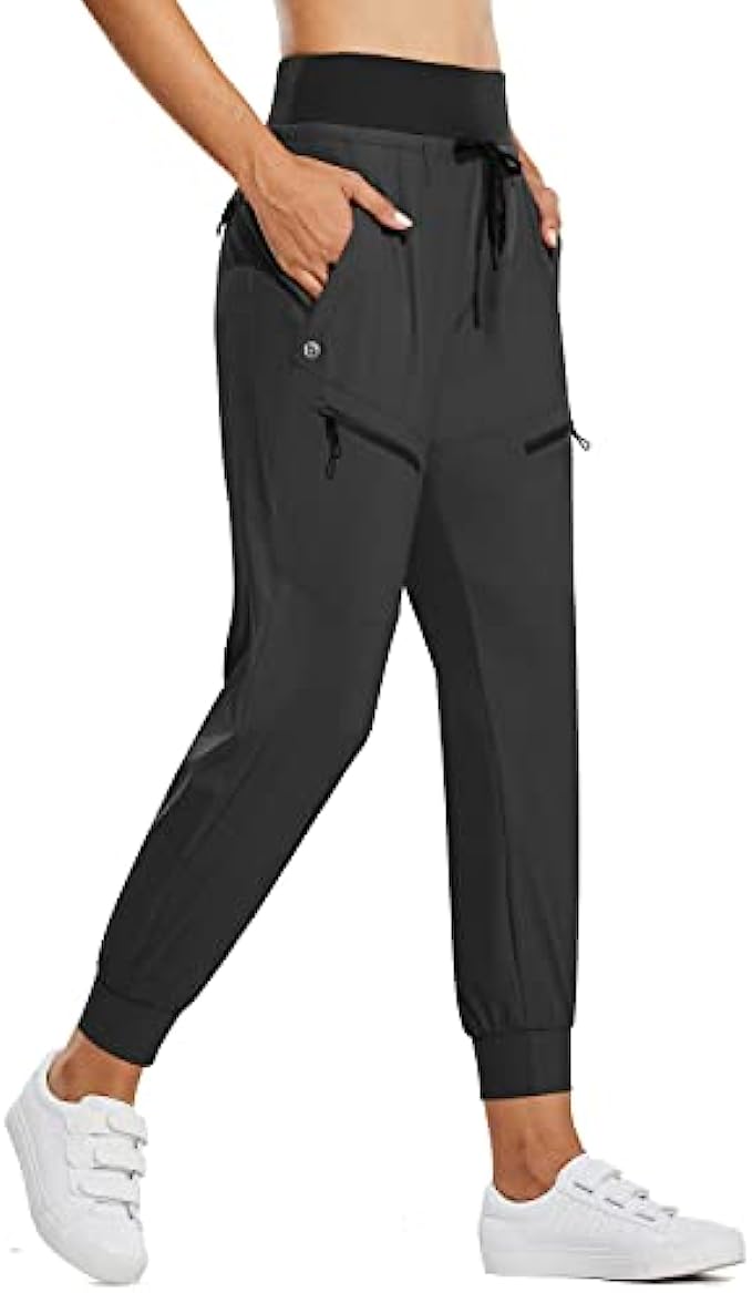BALEAF Women’s Lightweight Hiking Jogger Pants Camping Summer with Zipper Pockets High Waist Quick Dry
