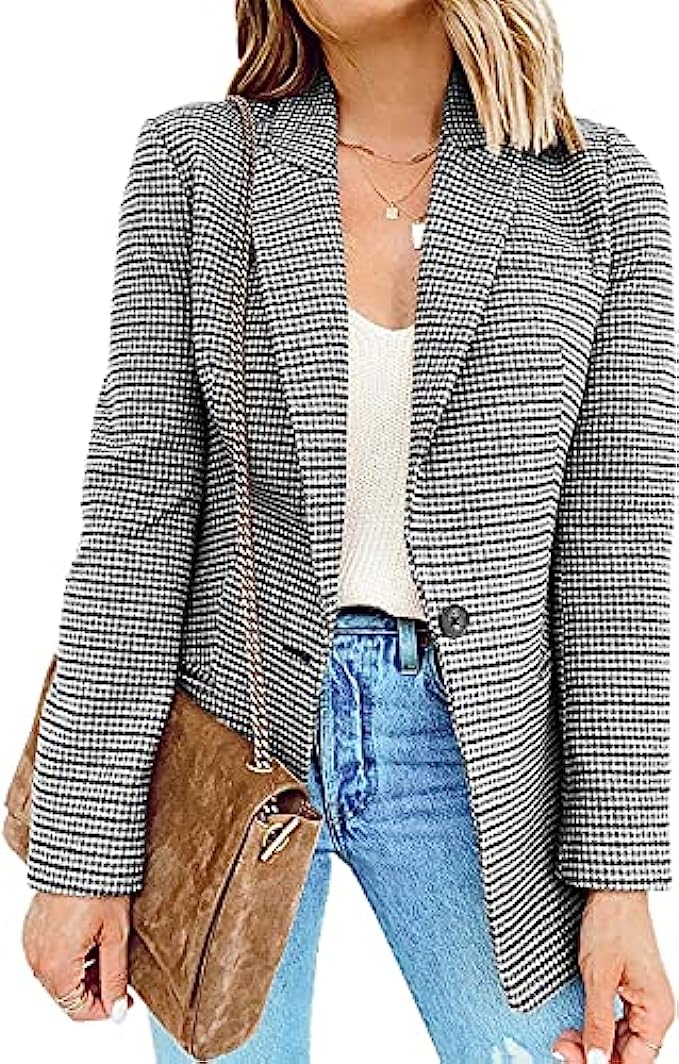 Cicy Bell Women’s Long Sleeve Casual Blazer Work Office Button Open Front Jacket Suit