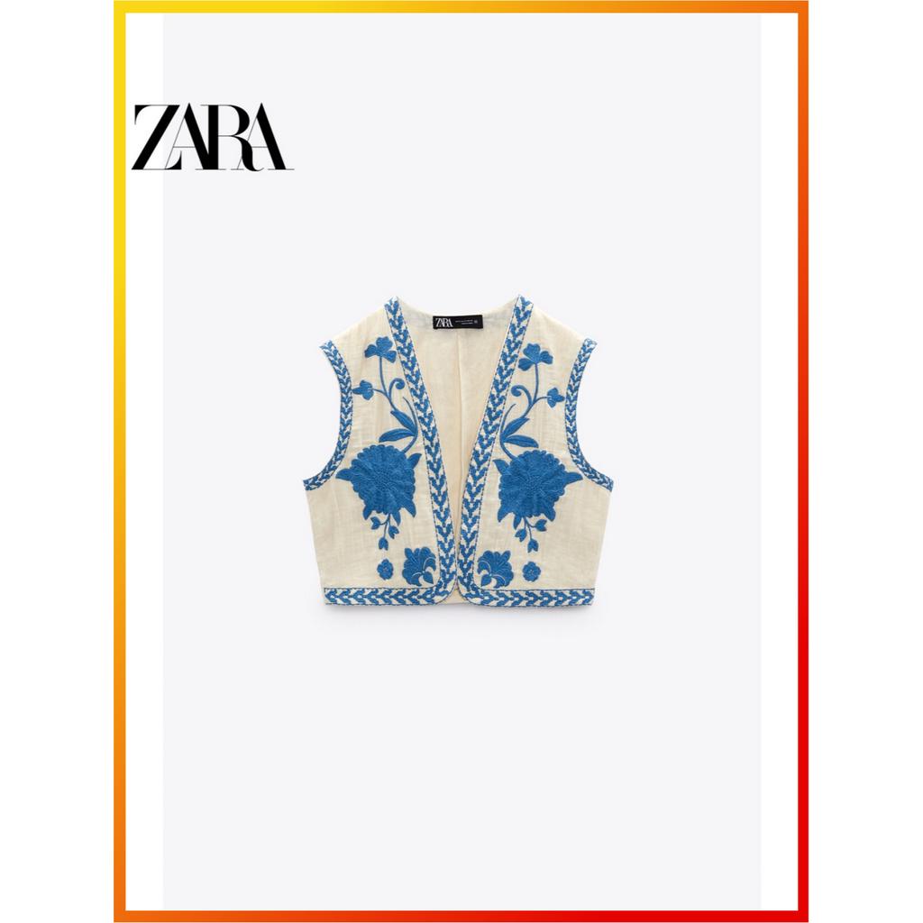 ZARA New Women’s Embroidered Open Front Sleeveless Cotton Tank Top 6895023 250