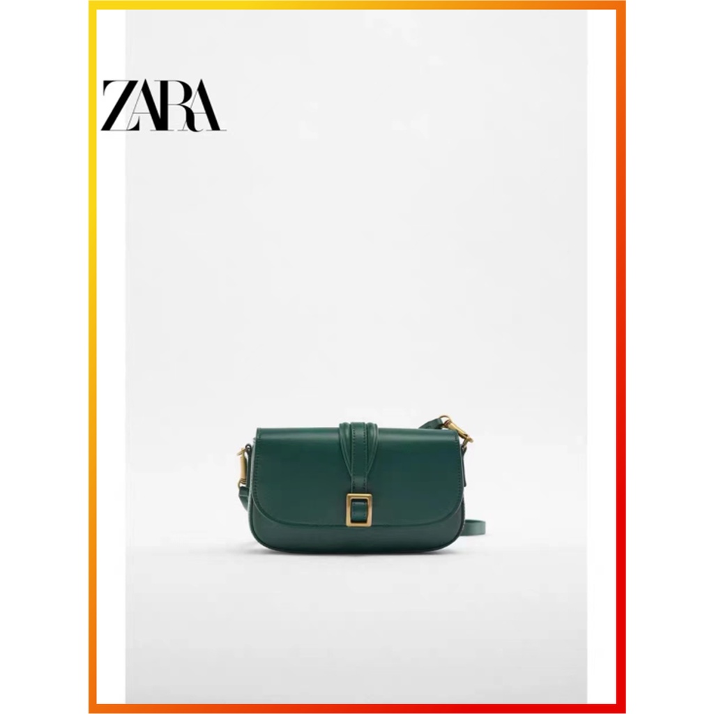 ZARA Autumn and Winter New Women’s Bag Green Classic Buckle One Shoulder Crossbody Bag 6288010 030