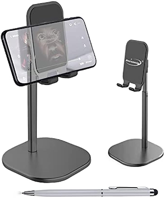 Cell Phone Stand, Phone Stand for Desk, Height Angle Adjustable Mobile Phone Holder, Aluminum Weighted Base Compatible with iPhone 13 Pro XS XR, 4-10’’ Cellphone &amp; Tablet