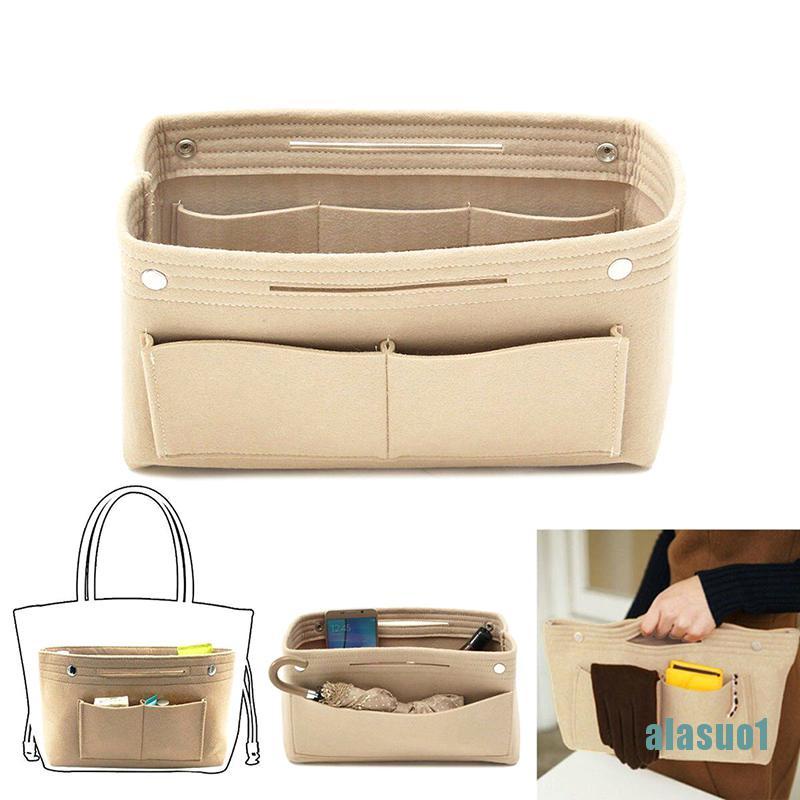 [alasuo1]Women’s Handbag Organizer Bag Purse Insert Bag Felt Multi Pocket Tote Useful Bag